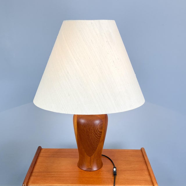 Beige Danish Table Lamp in Teak with Linen Shade from Dyrlund, 1970s For Sale - Image 8 of 10