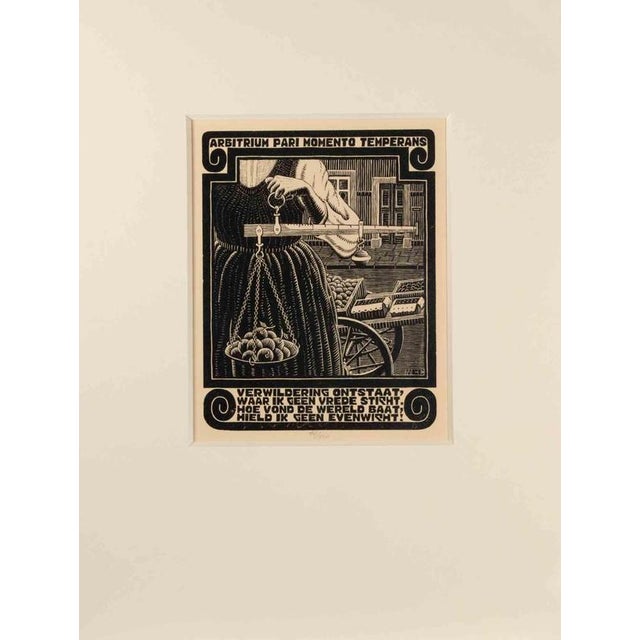 Woodcut print realized by escher for the series "emblemata", and published in 1931. On hollande van gelder paper. Edition...