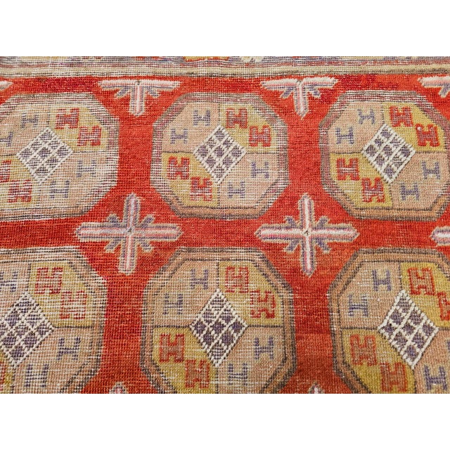 19th Century Khotan Rug in Allover Geometric Pattern in Red, Lavender, Ivory, Green For Sale - Image 13 of 16