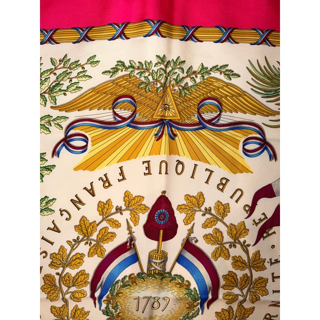 1980s Hermes Silk Scarf "Republiqe Francaise - Liberte, Egalite, Fraternite - 1789" For Sale - Image 5 of 12