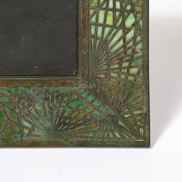Glass Tiffany Studios Bronze & Favrile Slag Glass Pine Needle Pattern Picture Frame For Sale - Image 7 of 12