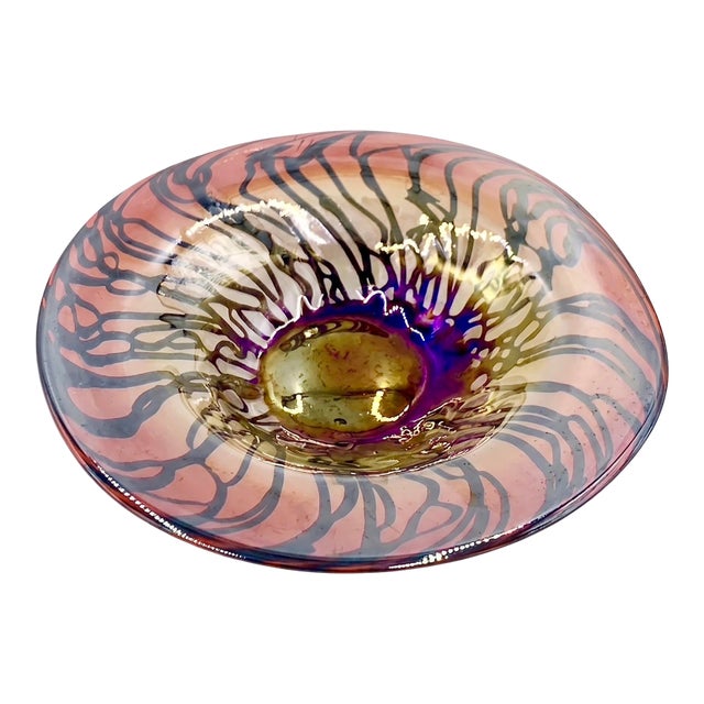 1990s Signed Correia Studio Art Glass Iridescent Centerpiece Bowl For Sale