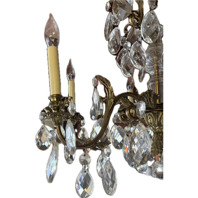 Vintage Early 1960s Brass + Crystal Chandelier - 6 Arms/ Lights For Sale In Los Angeles - Image 6 of 6