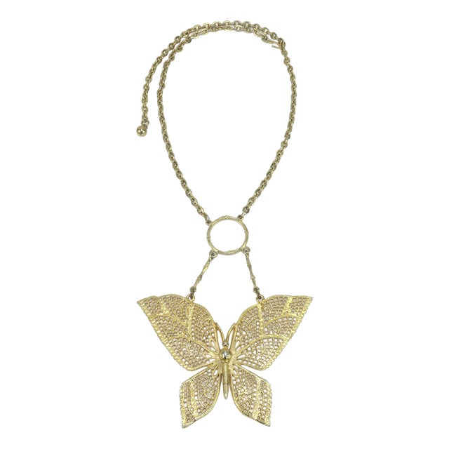 Mode-Art Gold Tone Filigree Butterfly Necklace, 1960's For Sale