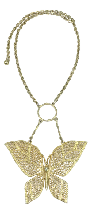 Mode-Art Gold Tone Filigree Butterfly Necklace, 1960's