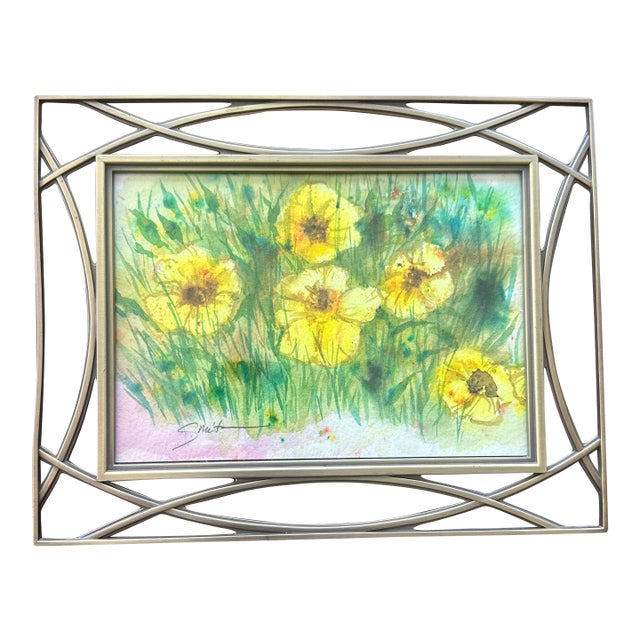 “Golden Bloom” Framed Original Watercolor Botanical For Sale