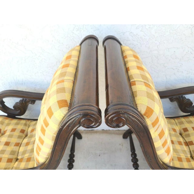 Light Yellow Tufted Regency Style Armchairs by Marge Carson For Sale - Image 8 of 12