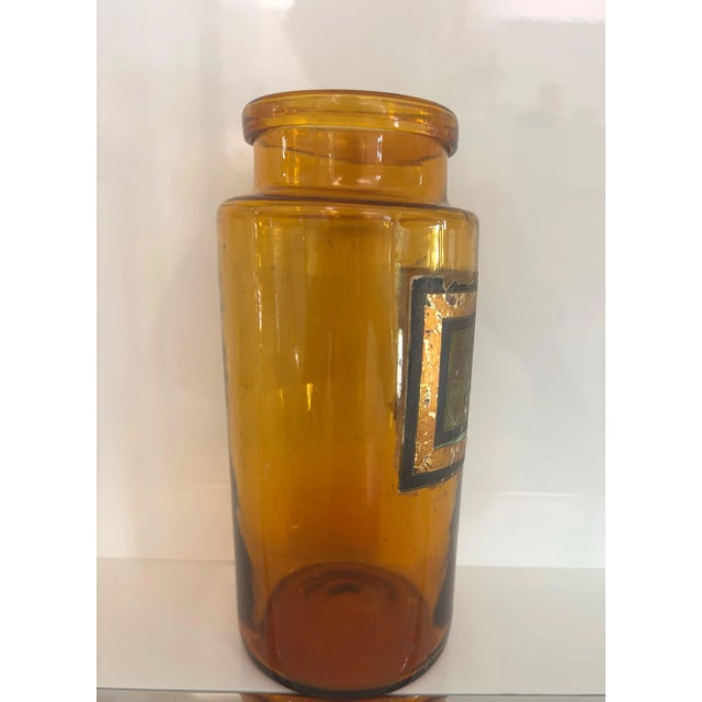 Arge Vintage Amber Apothecary Jar – Mid-Century French Glass Pharmacy Bottle For Sale - Image 4 of 6