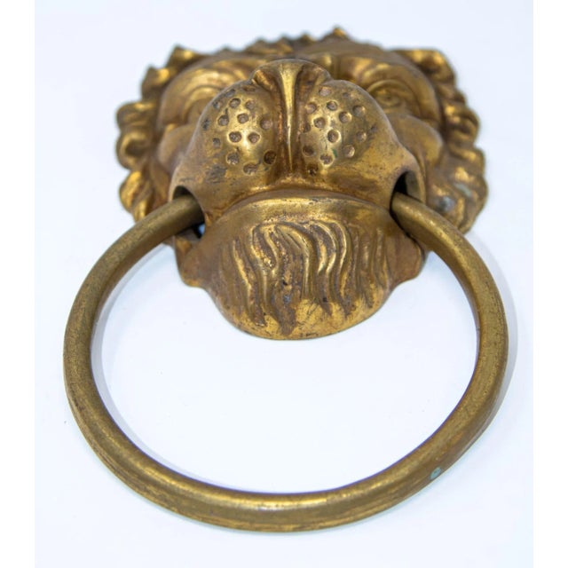 Vintage Cast Brass Lion's Head Large Door Knocker For Sale - Image 4 of 12
