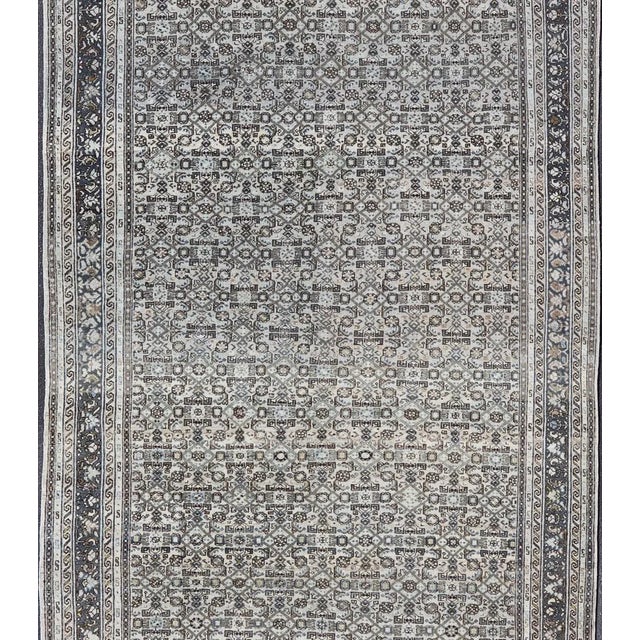 Antique Persian Hamadan Gallery Rug With Allover Pattern in Cool Tone 8'0 X 16'10 For Sale - Image 4 of 17