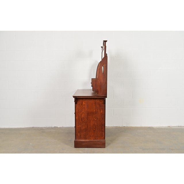 Liberty & Co. Antique English Mission Oak Arts & Crafts Vanity Dresser With Mirror, Circa 1900 For Sale - Image 13 of 15
