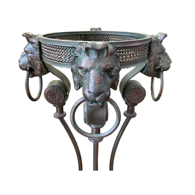 1960s Pair of Neoclassical Lion-Head Plant Stands With Faux-Marble Base For Sale - Image 13 of 17