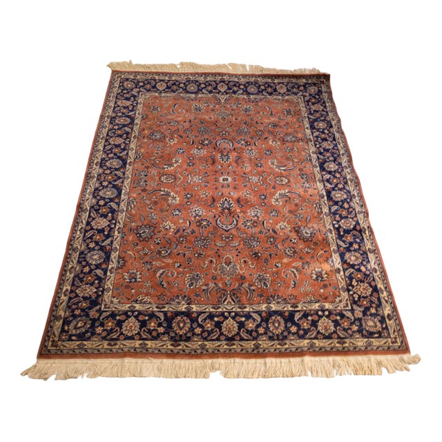 Vintage Oriental Rug with Midnight Blue Border For Sale