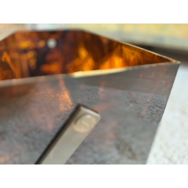 Acrylic Magazine Box with Brass Handle in Faux Tortoiseshell, 1970s For Sale - Image 18 of 18