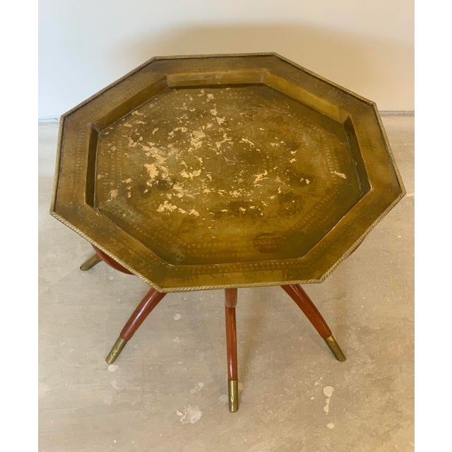 Mid-Century Modern Midcentury Modern Spiderleg Table Octagonal Brass Tray For Sale - Image 3 of 7