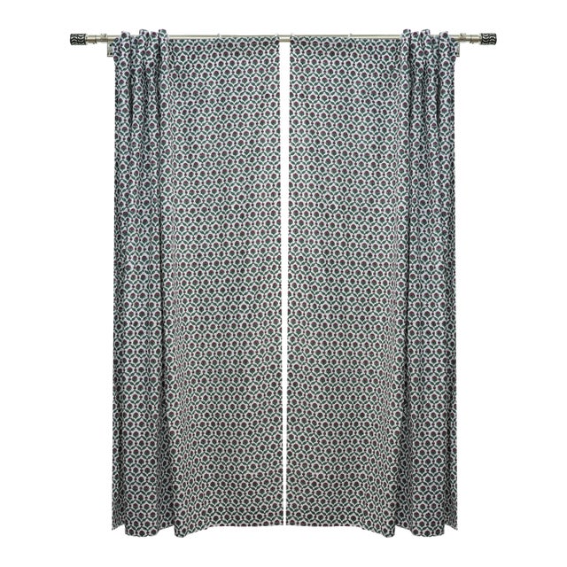 Shehnaz Handcrafted Block Print Curtain in Viscose Coloured Linen Elegant Design Size-54"Wx45"L For Sale