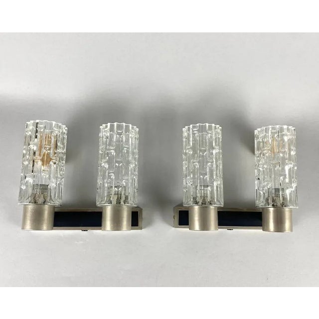 Beautiful set of two wall lights by hillebrand, germany. a fine set of 2 hillebrand metal and glass wall lamps in mid-...
