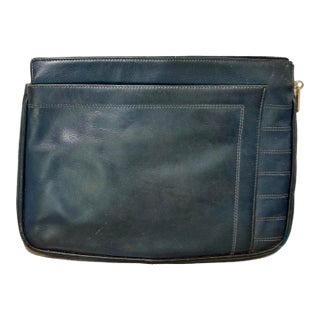 Salvatore Ferragamo Navy Slim Leather Clutch For Sale
