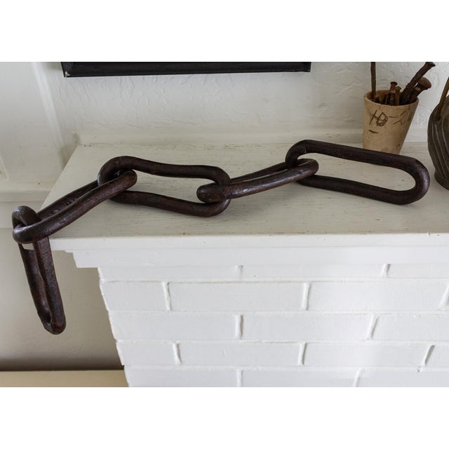 Primitive Hand Forged Iron Logging Chain or Ship Anchor Chain For Sale - Image 12 of 13
