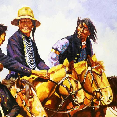 Oil Painting on Canvas of Indian Scouts Army Regulations by Reinhold, 2000s, Canvas For Sale - Image 4 of 8