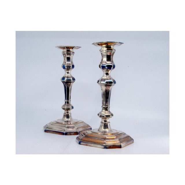 Modernist Silver Candlesticks with Octagonal Bases For Sale - Image 3 of 10
