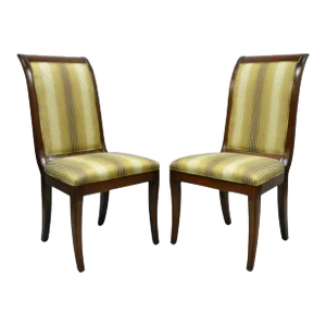 e.j. Victor Regency Style Saber Leg Mahogany Dining Room Side Chairs - a Pair