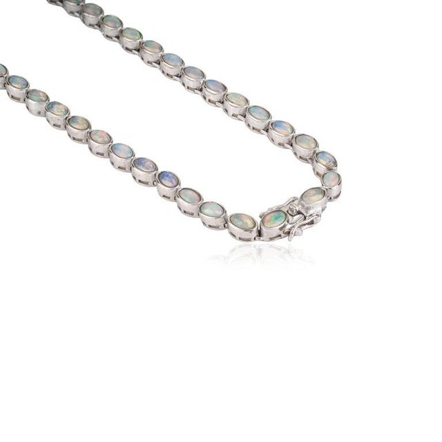 Handmade Victorian Opal Gemstone Tenniw Necklace in Silver by Caratandher For Sale - Image 9 of 12