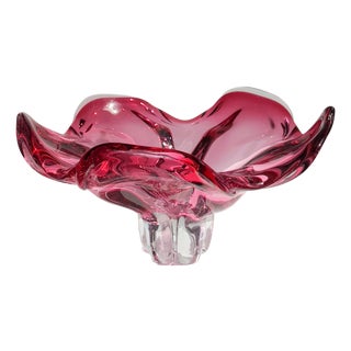 Large Cranberry Glass Bowl by Josef Hospodka for Chribska, Czechoslovakia, 1960s For Sale
