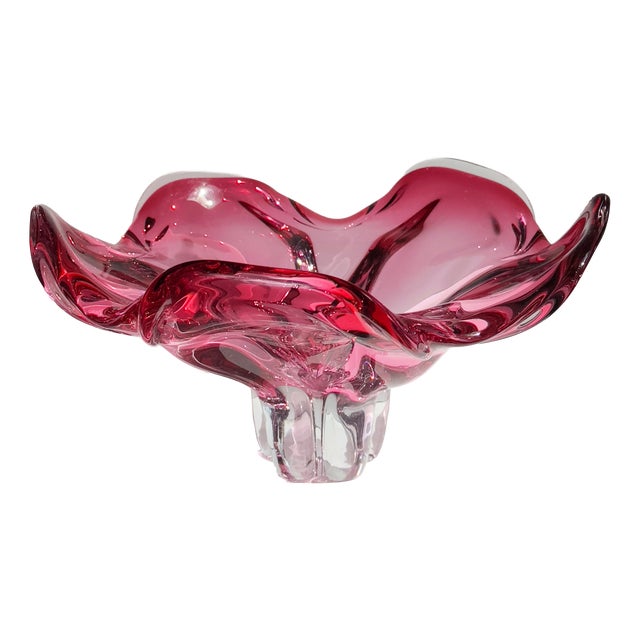 Large Cranberry Glass Bowl by Josef Hospodka for Chribska, Czechoslovakia, 1960s For Sale