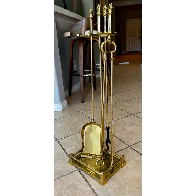 Equestrian Cast Brass Fireplace Tools Horse Head Motif For Sale - Image 16 of 16