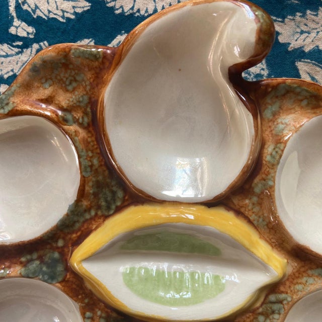 Vintage French Majolica Oyster Plates from Vallauris, 1950s, Set of 2 For Sale - Image 3 of 9