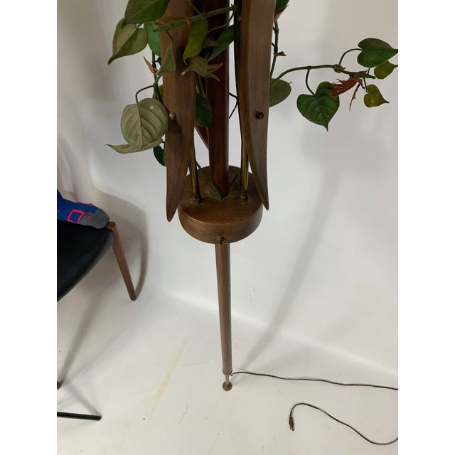 Mid-Century Swedish Walnut Three-Light Ceiling Tension Pole Lamp For Sale - Image 9 of 10