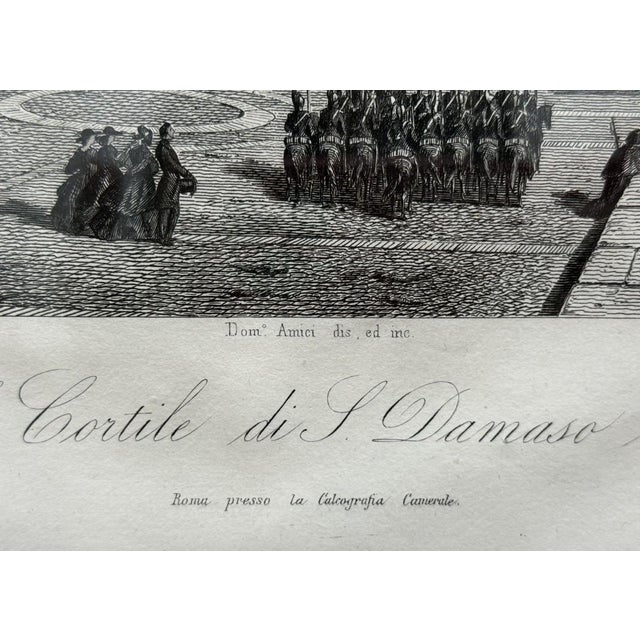 19th Century Engraving of the Court of San Damaso in Vatican City For Sale - Image 11 of 16