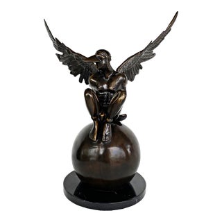 Jorge Marin Bronze Winged Sculpture Masked Arc Angel, Mexico For Sale