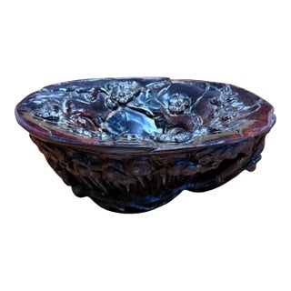 Chinese Carved Buffalo Horn Scholar's Bowl Qing Dynasty For Sale