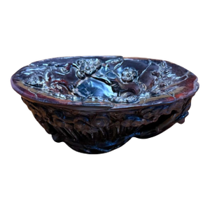 Chinese Carved Buffalo Horn Scholar's Bowl Qing Dynasty
