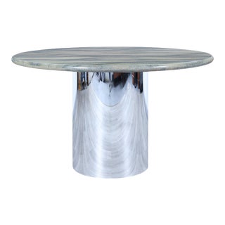 1980s Vintage Marble and Stainless Steel Round Dining Table For Sale