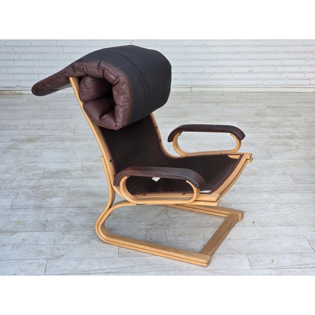 Danish Leather and Bentwood Lounge Chair by Georg Thams for Bramin, 1970s For Sale - Image 14 of 18