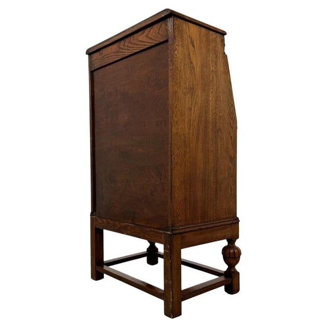 Antique English Golden Oak Secretaire with Mirrored Interior, 1900s For Sale - Image 10 of 14