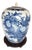 Vintage Chinese Blue & White Porcelain Ginger Jar With Birds & Bamboo, Wood Stand For Sale