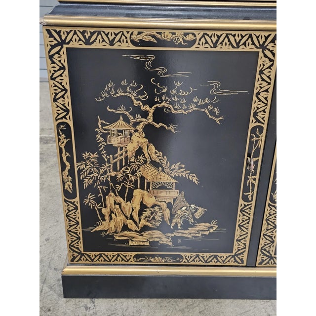 Drexel Heritage Late 20th Century Drexel Heritage Black Lacquer Et Cetera Chinoiserie China Cabinet Bookcase For Sale - Image 4 of 15