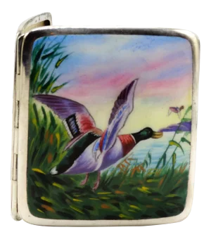 Vintage Sterling Silver Enamel Case Mallard Duck