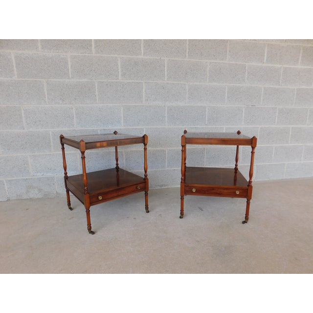 Hekman Regency Style Olive Wood Mahogany End Tables - a Pair Features Quality Solid Construction - Single Drawer, Elegant...