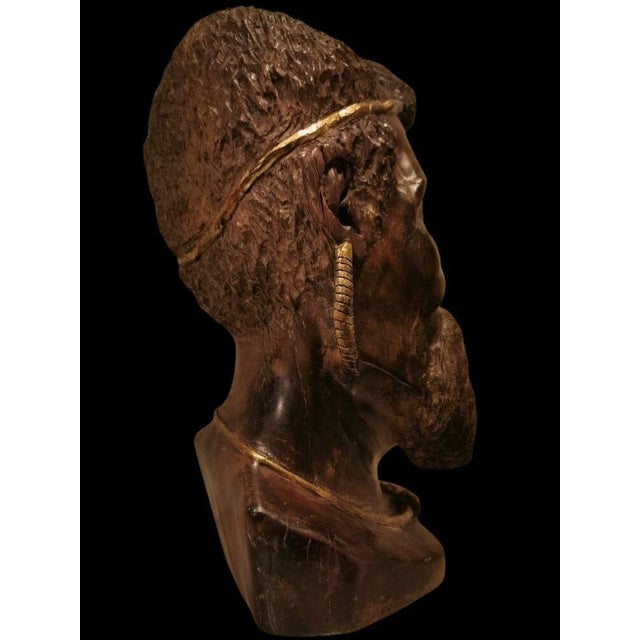 African Artist, Sculpture of a Man's Head, 1870, Wood with Gold Details For Sale - Image 4 of 9