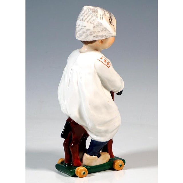 Art Nouveau Hentschelkind Boy Riding on Wooden Horse Figurine, 1906 For Sale - Image 5 of 7