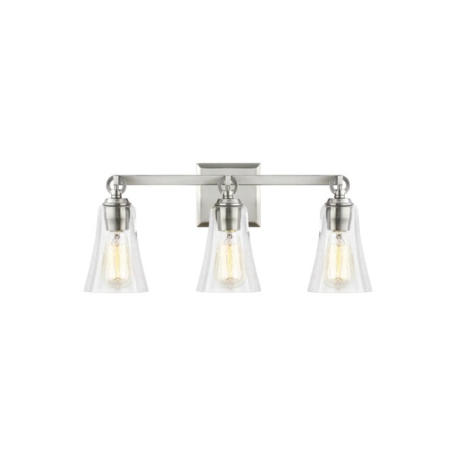 Transitional Sean Lavin by Visual Comfort Studio Monterro 3-Light Vanity, Satin Nickel For Sale - Image 3 of 5