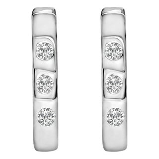 10K White Gold 1/10 Cttw Three Stone Lab Grown Diamond Oval Huggies Hoop Earrings For Sale