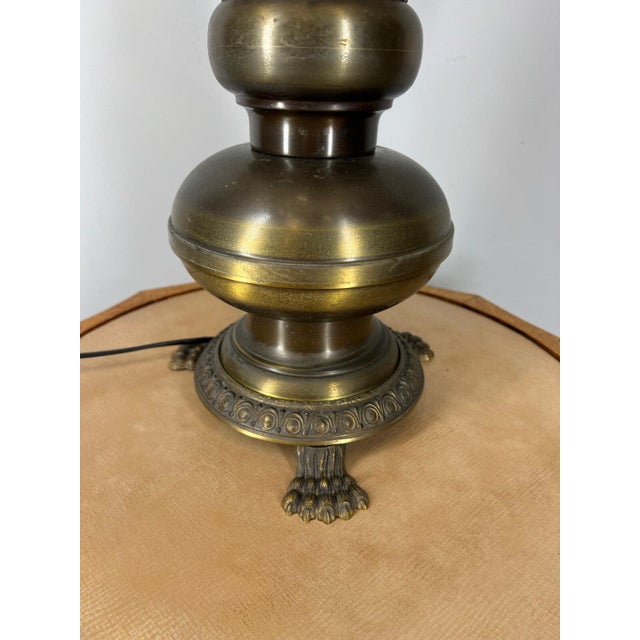Vintage Brass Table Lamp with Shade For Sale - Image 8 of 11