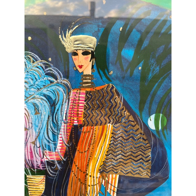 1980s ArtDeco Revival Fashion Illustration Print Framed and Signed by the Artist For Sale - Image 12 of 18