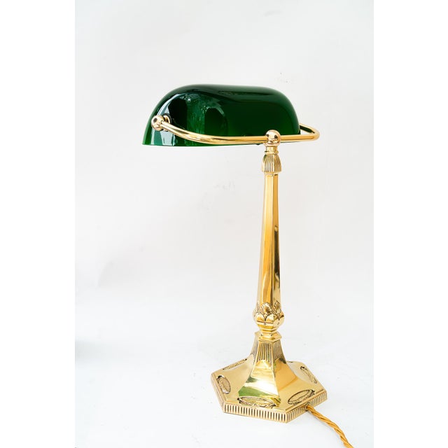 Art Deco Banker Table Lamp with Green Glass, 1920s For Sale - Image 3 of 15